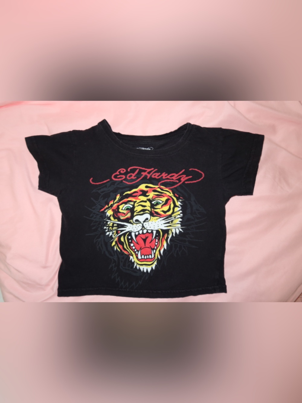 Ed Hardy Black Tee with Multicolor Roaring Tiger Graphic